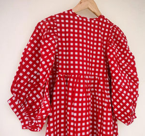 Eco-Friendly Red Midi <b>Dress</b> Casual Party Style Long Block Print Deep Neck <b>String</b> Closer Washable Mini <b>Dress</b> for Spring Tassel - Product Image 5