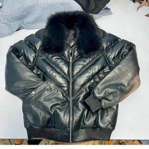 Veste bomber en peau de mouton véritable pour homme avec col en fourrure, vêtement d'hiver fait main, grande taille, veste en cuir véritable pour homme - Product Image 5