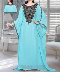 Turquoise Color Custom Luxury Crystal Dubai Kaftan Women Hand Beaded Moroccan Jackets Embroidered Muslim Clothing Manufacturers - Product Image 3