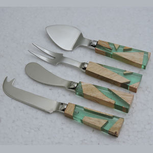 Cubiertos de acero inoxidable personalizados, juego de queso con mango de madera de resina, cubiertos para el hogar, herramienta de corte de queso, vajilla, cubiertos - Product Image 3