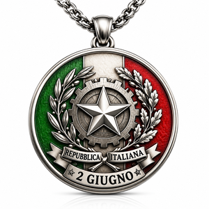 Brass Necklace Italian Republic Day <strong>2</strong> <strong>Giugno</strong> Medal Pendant Enamel National Flag Celebration Commemorative Jewelry - Product Image 2