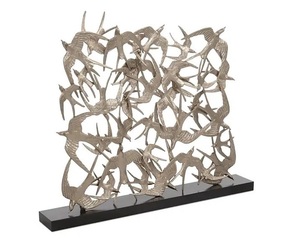 Sculpture de décoration d'intérieur en aluminium nickelé, ornement d'objet en métal de conception d'oiseau avec base noire pour le style d'art de salon - Product Image 1