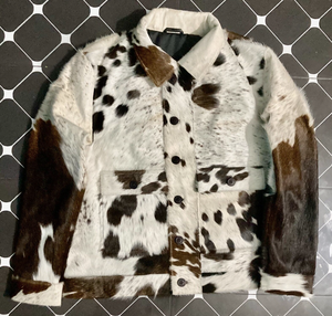 Chaqueta de invierno para mujer hecha a mano de primera calidad, cuero de vaca transpirable con decoración de botones, estampado de vaca Natural - Product Image 6