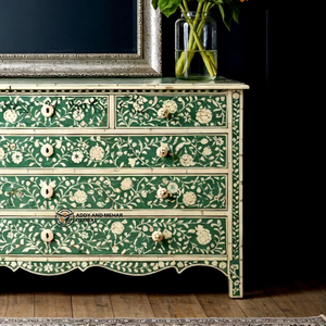 Mueble de Madera Maciza Geométrico Hecho a Mano con Incrustaciones de Hueso Verde, Modular, Ecológico, de Gran Capacidad, para Bar en Casa o Sala de Estar - Product Image 4