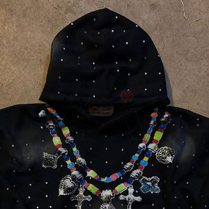 Sudadera con capucha con estampado gótico Vintage para hombre, ropa de calle Harajuku con cremallera de diamantes de imitación, chaqueta de hip hop Y2K, Sudadera con capucha para parejas Unisex oscura - Product Image 3