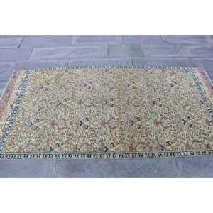 Alfombra Turca, Alfombra Vintage de 3.5x7.3 pies, Alfombra de Lana Azul - Product Image 4