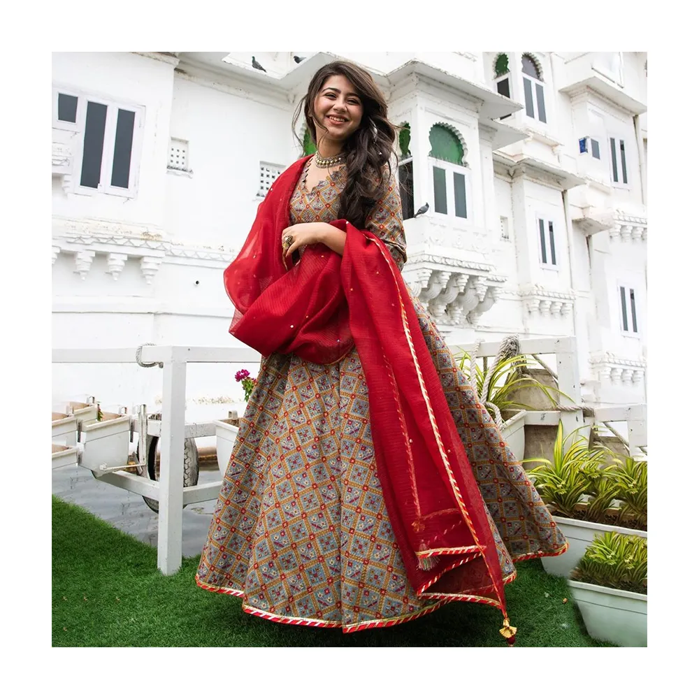Traditional Ethnic Wear Printed Work Anarkali Kurti With Medium Length 2.5 m Chiffon Dupatta Buy At Wholesale Price