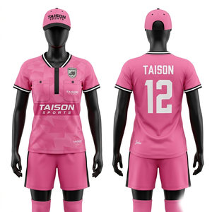 Premium 180 GSM Polyester Soccer Referee Jersey Pink Black Panel Design Breathable Custom Logo - Product Image 1