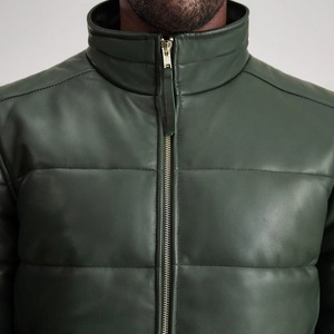 Blouson aviateur en cuir vert pour homme, style streetwear, imperméable, respirant, cuir véritable, moto, hiver, à capuche - Product Image 6