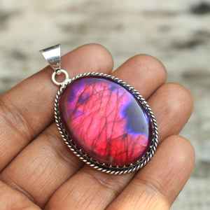 Colgante de labradorita Flash rojo Plata de Ley 925 hecho a mano estilo bohemio joyería Vintage oro elegante uso diario regalo para ella - Product Image 5