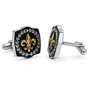 Mancuernillas Mayrabygungun Fleur-de-Lis - Latón Bicolor con Esmalte, Diseño Hecho a Mano de Corona de Laurel - Product Image 1