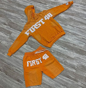 Unisex Acid Wash Track <b>Suit</b> with Embroidery Cropped Hoodies <b>Shorts</b> Set Wholesale Boxy Fit Streetwear for Men Summer Collection - Product Image 5