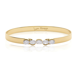 Dernier Bracelet jonc ovale en or massif 10 carats avec 5 pierres Bracelet jonc en diamant Moissanite Cadeau de mariage pour elle - Product Image 1