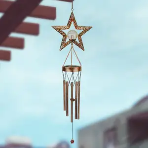 Melhor Novo E Elegante Ao Ar Livre Indoor Bola De Vidro Crepitar Levou Estrela Exclusivo Solar Wind Chimes Windchimes Metal À Prova D' Água Para A Decoração Da Casa