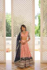 Dernier Designer Pure Viscose Jacquard Soie Broderie Séquence Lehenga Choli Par Fab Zone - Product Image 3