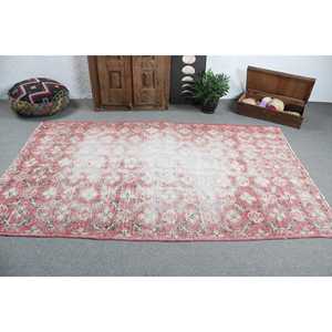 Vintage Turkish Rug, 5.1x8.2 ft Rug, <b>Red</b> Floral <b>Wool</b> Rug - Product Image 3