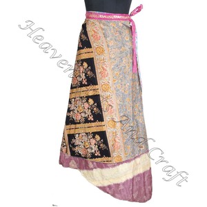 Halter Sarong Bohème Magique Wrap Jupe Vintage Soie Sari 2 Couche Réversible Magique Soie Saris Wrap Longue Jupe Soie Tissu Imprimer - Product Image 4