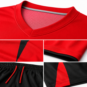 Conjunto de Uniforme de Fútbol Personalizado Rojo y Negro para Hombre, Cuello en V, Manga Corta, Sublimado, Absorbente de Humedad, 100% Poliéster, Corte Atlético - Product Image 6