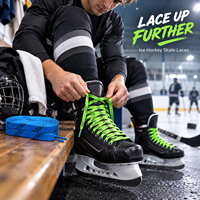 Lacets de patins à glace personnalisés, tissés à plat, motif Dash, vert néon et bleu, ajustement sécurisé, lacets faciles à enfiler, OEM Mingjia