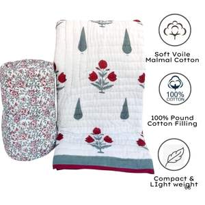 Organic Cotton Jaipuri Hand Block Print <b>Quilt</b> <b>Sets</b> 108\"X90\" Soft Comfortable Floral Kantha Premium Wholesale From India - Product Image 5
