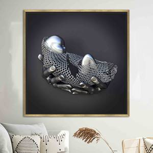 Art métallique pour bébé : Tableau sur toile imprimé avec design graphique abstrait, encadré or - Product Image 1
