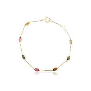 Venta caliente 100% turmalina ovalada Natural 18K oro amarillo sólido pulsera de eslabones de cadena fina personalizada para mujer fiesta de boda perfecta - Product Image 3