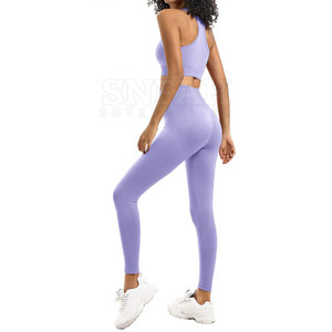 Conjunto de Yoga para mujer de alta calidad sin costuras Spandex poliéster transpirable cintura elástica cierre patrón sólido Venta caliente - Product Image 3