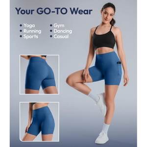 Shorts de cycliste respirants pour femmes avec poches - Shorts de yoga pour femmes, tailles régulières et grandes, 100% coton, pour la gym et le yoga - Product Image 4