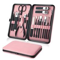 Ensemble complet d'outils de manucure et de pédicure en acier inoxydable, 18 pièces, couleur personnalisée, accessoires pour ongles, étiquette privée, ensemble de manucure et de pédicure