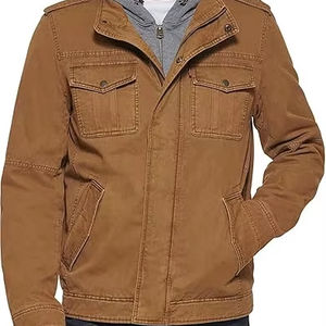 เสื้อแจ็กเก็ตไฮสตรีทพร้อมซิปด้านหน้าคอเสื้อลายแมนดารินผ้าแคนวาสสำหรับฤดูหนาว - Product Image 1