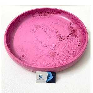 Assiettes de service rondes en résine verte brillante motif léger et marbre pour salades et plats pour hôtel et restaurant à la maison utilisés - Product Image 2