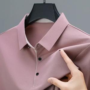 Camiseta Polo de Manga Corta para Hombre, Color Marrón, Estilo Casual de Negocios, Cuello Solapa, Color Sólido - Product Image 4