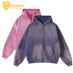 Sweat à capuche délavé à l'acide rose et violet pour hommes Sweat à capuche anti-rétrécissement respirant délavé à l'acide Casualwear Sun Fade Zipper Hoodie - Product Image 1