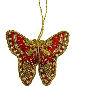 La mejor calidad de la India forma cuadrada Color rojo Zari bordado hecho a mano personalización árbol de Navidad decoración adornos más - Product Image 1