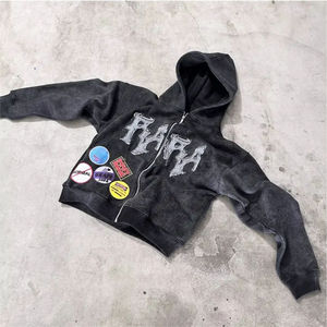 Parche bordado con cremallera de peso pesado personalizado, Sudadera con capucha con bordado desgastado, parches completos con logotipo, sudaderas con capucha - Product Image 2