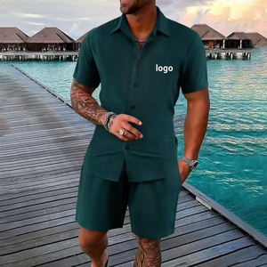 Conjunto de dos piezas de verano con logotipo personalizado para hombre, camisa holgada con estampado floral digital, pantalones cortos, transpirable, informal, servicio OEM - Product Image 6