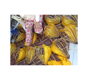 Hanging <b>Bamboo</b> Silk Fabric <b>Lantern</b> - Beautiful and Eco-friendly Silk <b>Lanterns</b> With Floral Design and Wooden Handle - Product Image 4