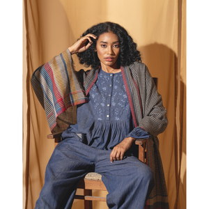 Autumn/Winter <b>Woolen</b> Scarf Indigo Printed Cotton <b>Shawl</b> Long Style with Seasonal Style - Product Image 3