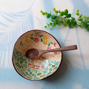 Cuenco de Coco Artesanal con Madreperla, Mosaico Floral, Maceta Decorativa, Tamaño y Diseño Personalizables, Cuenco Pintado a Mano - Product Image 2