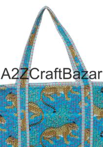 Sac fourre-tout en coton matelassé fait à la main en Inde pour femmes, spacieux, style bohème, pour le shopping, le transport, sacs en tissu écologiques - Product Image 3