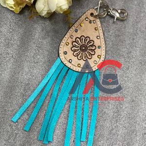Nuevos llaveros de borla encantadores bonitos de cuero de Color genuino hechos a mano reales, gran oferta, llaveros turquesa modernos de estilo occidental - Product Image 1