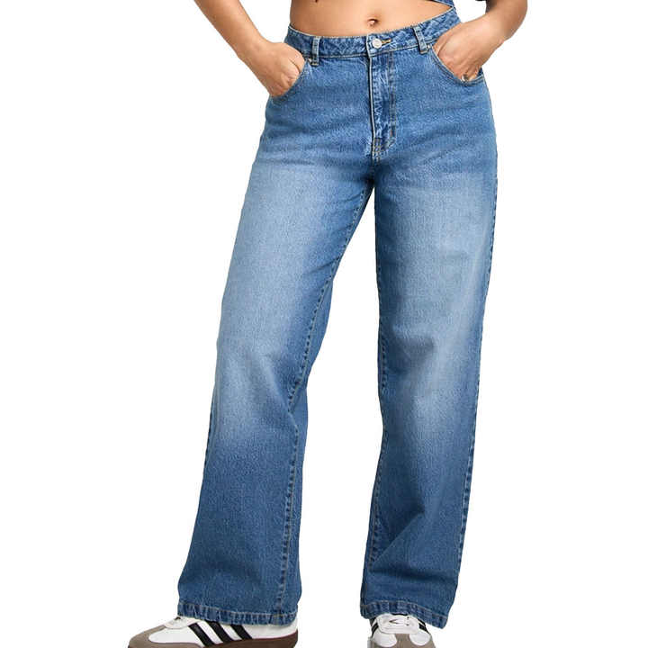 Women's Jeans Straight Leg Mid Waist Blue Washed Cowboy Denim Pants Vintage 90's Streetwear Jeans High Quality Faded Denim Pants