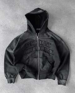 Nouveau design – Sweats à capuche brodés d'hiver avec sérigraphie effet vieilli, délavés au soleil, coupe courte et oversize en coton French Terry pour homme - Product Image 6