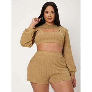 Conjunto de Shorts Casuales para Mujer, Estilo Vintage, Sudadera Corta y Shorts, Conjunto de Dos Piezas Casual al por Mayor - Product Image 3
