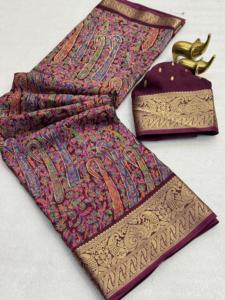 Sari en tissu jacquard doux et brillant avec bordure jacquard, pour femme, fabriqué en Inde, en stock - Product Image 4