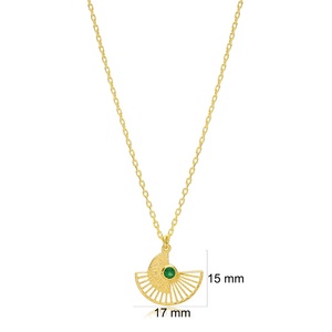 Unique <b>Fan</b> Shaped Unique Charm Pendant Emerald Stone Turkish Handcrafted 925 Sterling Silver Jewelry - Product Image 2