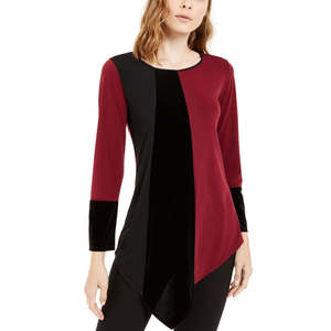 Top da Donna Alfani Taglia Petite X-Large con Orlo Asimmetrico Bicolore in Rosso Realizzato in Poliestere - Product Image 1