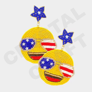 Style Vintage pour Smiley drapeau boucles d'oreilles perlées pour les femmes Orange blanc bleu couleur tissu matériel pour patriotique Memorial Day - Product Image 1