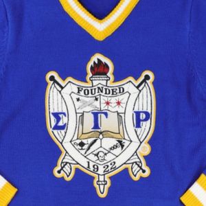 SGRho maglione con scollo a V in oro reale blu Sigma Gamma Rho hibcu abbigliamento greco da confraternita con abbigliamento in maglia da College con cresta ricamata - Product Image 3