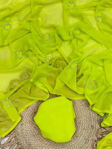 Perles Kumud souples Georgette Designer Saree Heart Handwork pour les fêtes de mariage Réceptions Style traditionnel Vente en gros à faible taux - Product Image 4